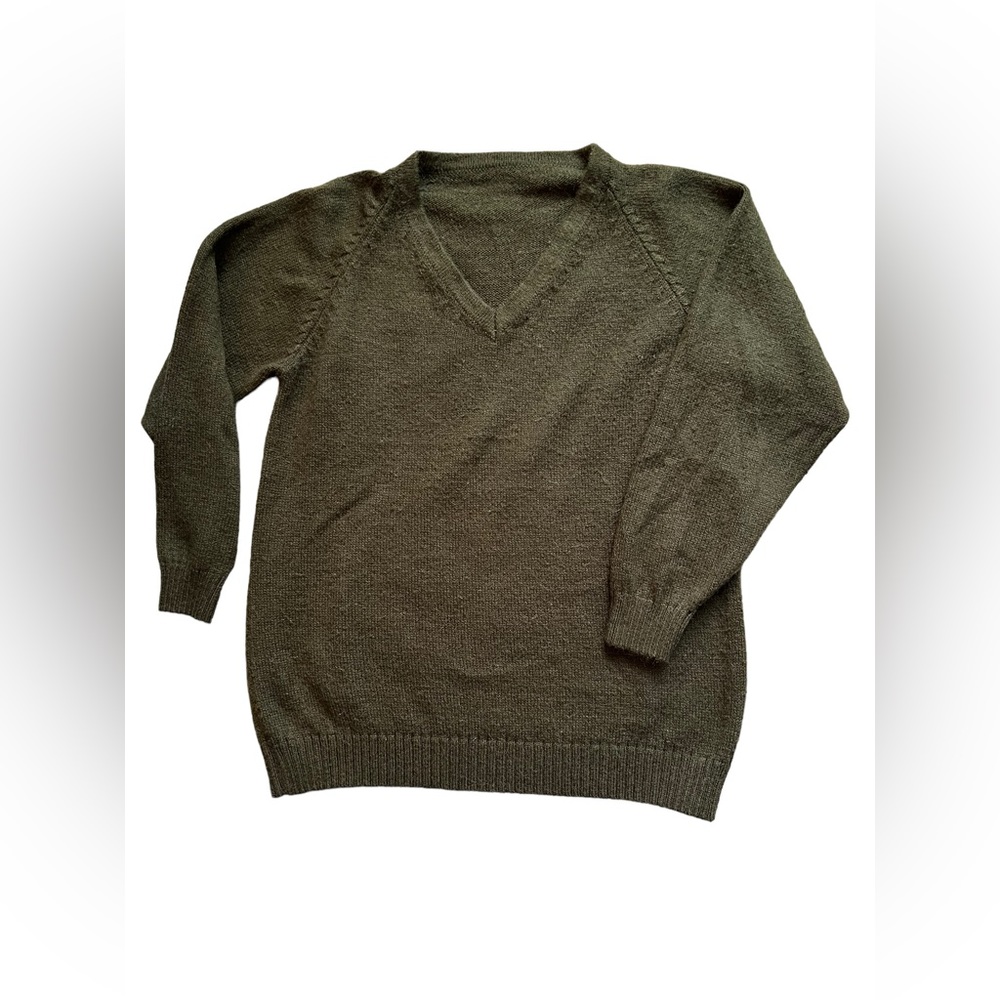 Pachamama 70% Alpaca Green Cable Knit Cardigan Fit‎ Like Medium Sweater V Neck